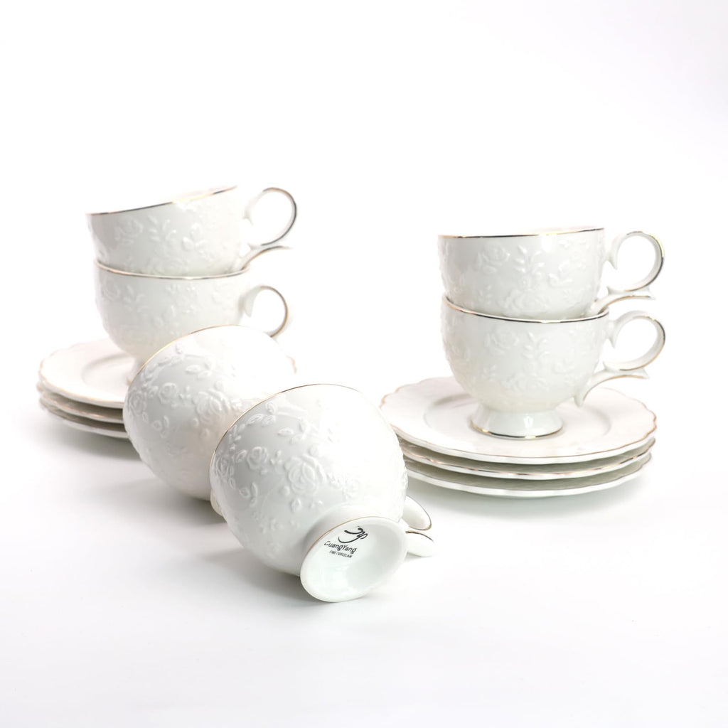 12 Pieces Porcelain Tea Cups and Saucers Set of 6 B511