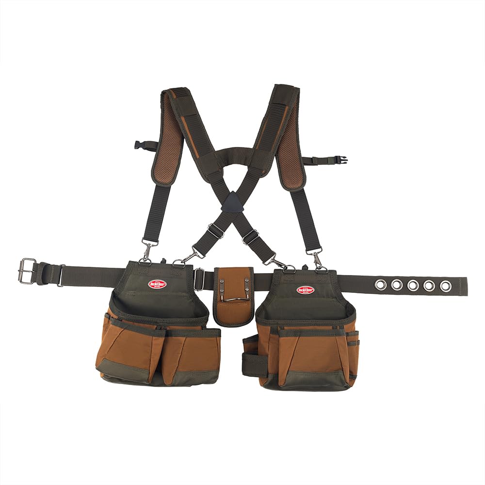 Tool Belt with Suspenders, 12 pockets, Brown, 52 Inch P7576