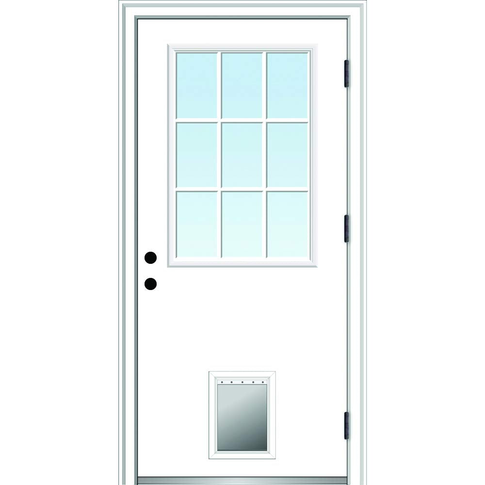 Steel Left Hand Outswing Prehung 9 Lite Door with Pet Door K237