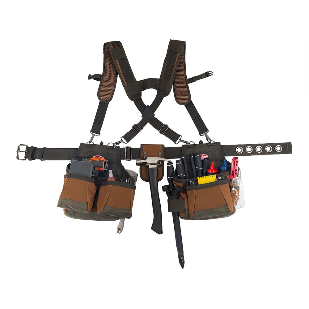 Tool Belt with Suspenders, 12 pockets, Brown, 52 Inch P7576