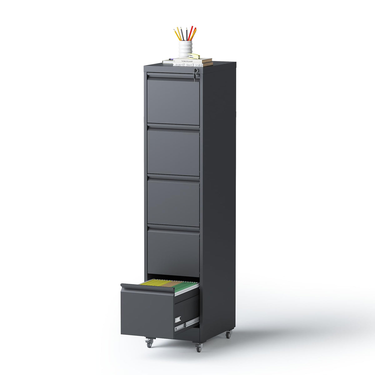 5 Drawer Black Steel File Cabinet with Lock T2999
