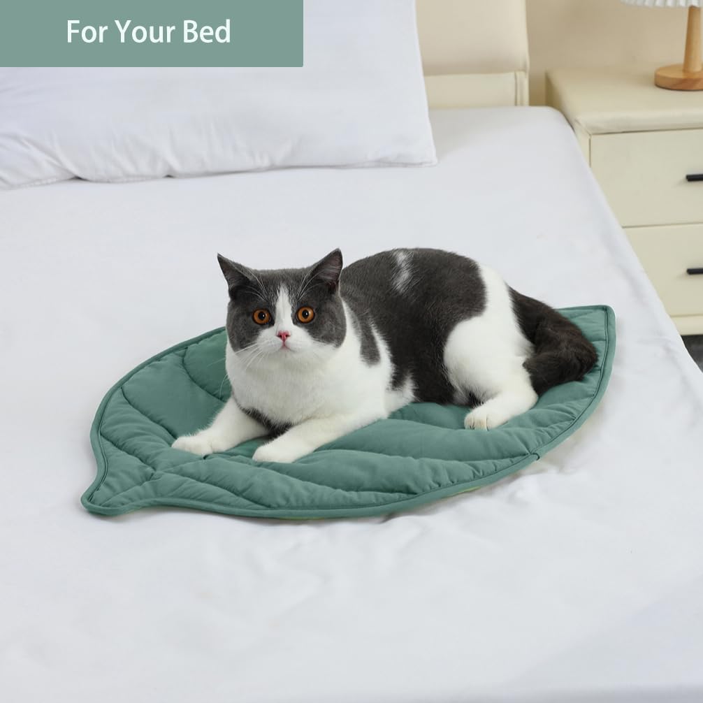 30 X 20 Inch Leaf Shaped Cotton Cat Bed Pad R40891