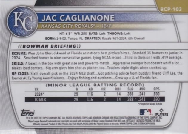 2025 Bowman Chrome Refractor Baseball Trading Card M9973