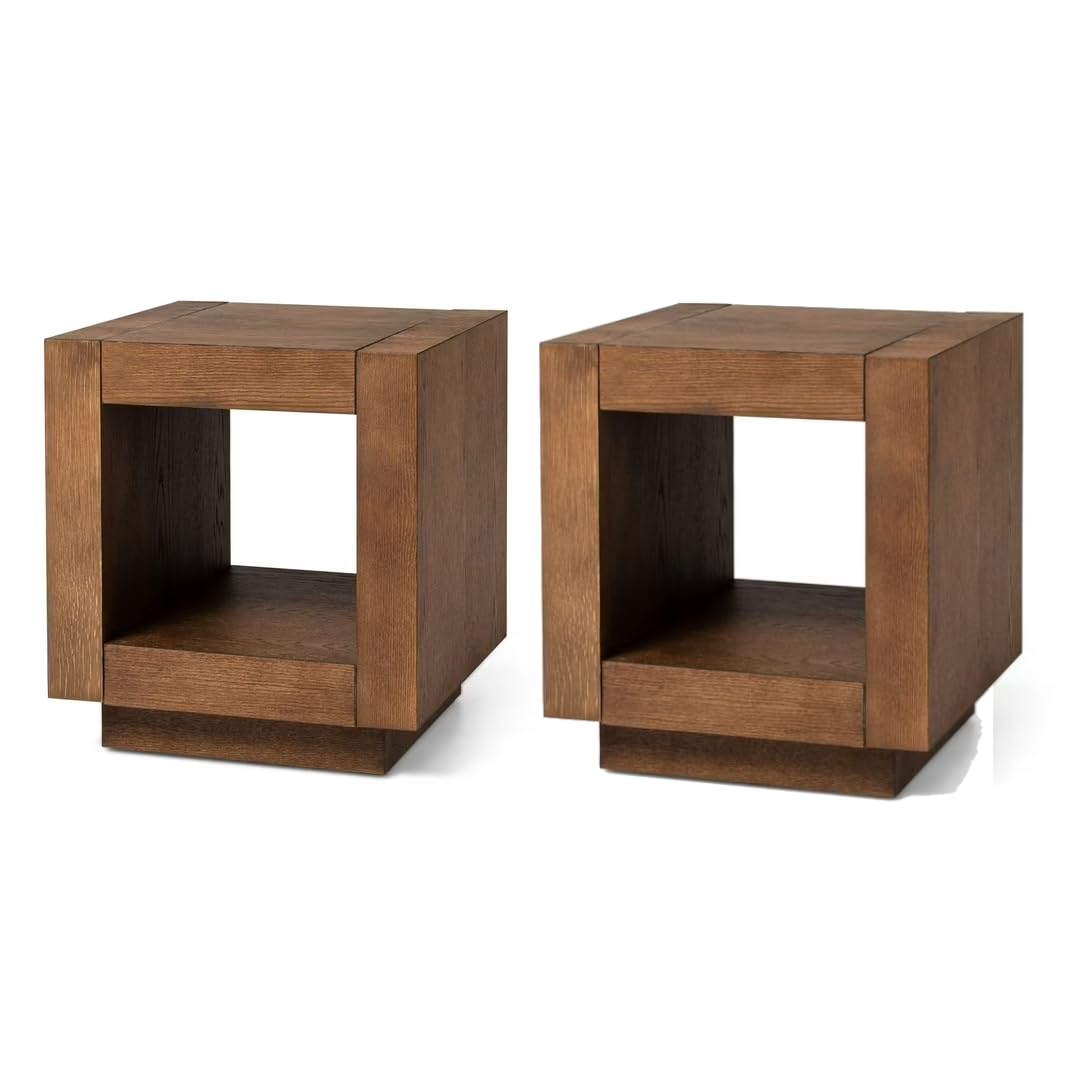 Natural Square Side Table with Storage, Set of 2 K1208