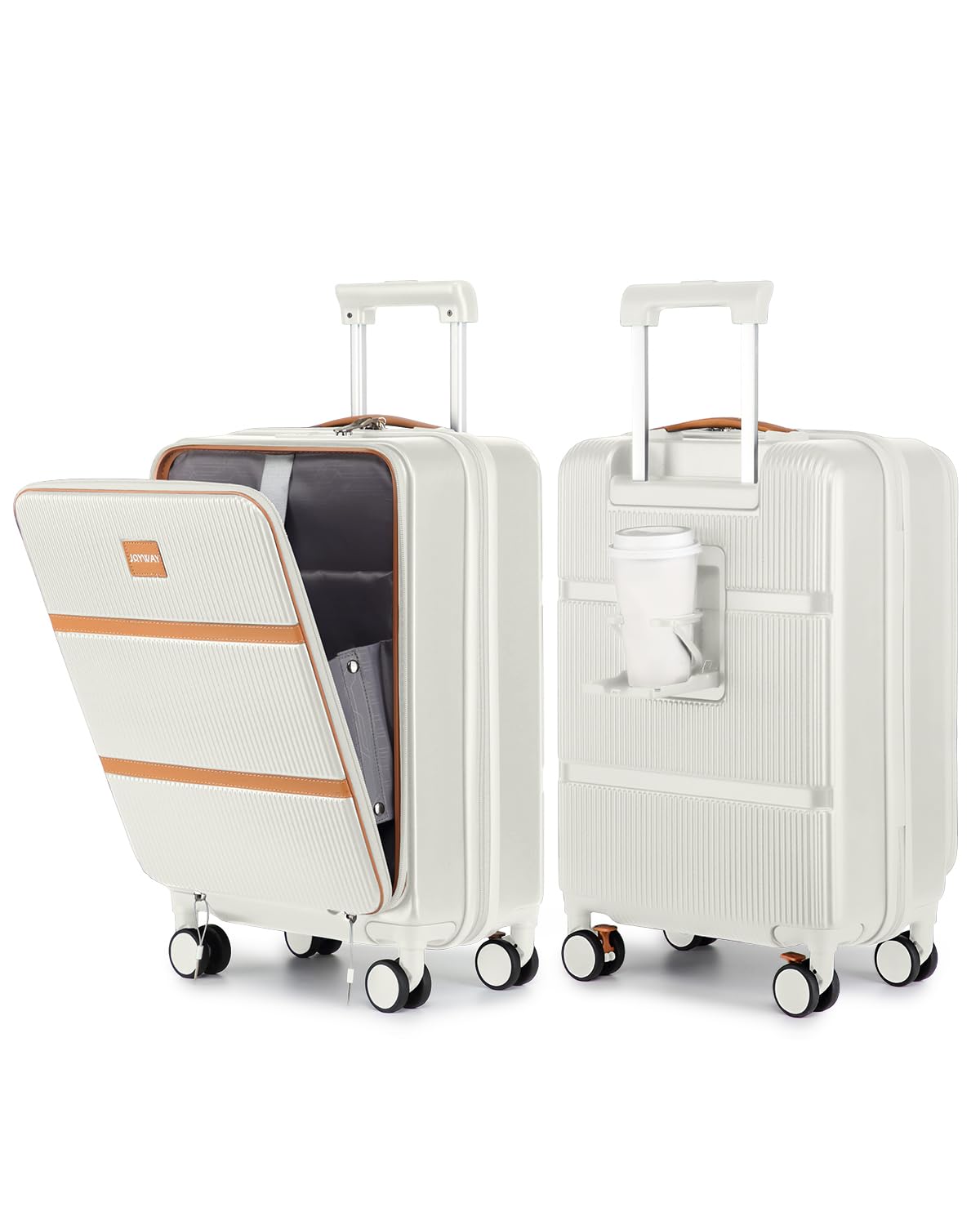 20 Inch Carry On Luggage with Front Pocket and Cup Holder, White S7336