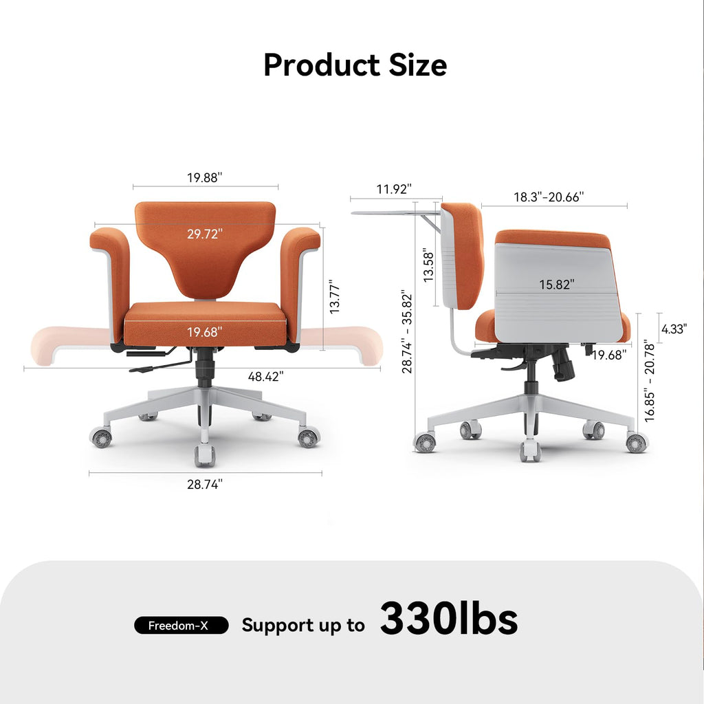 Orange Adjustable Ergonomic Office Chair with Desk Tray N85074