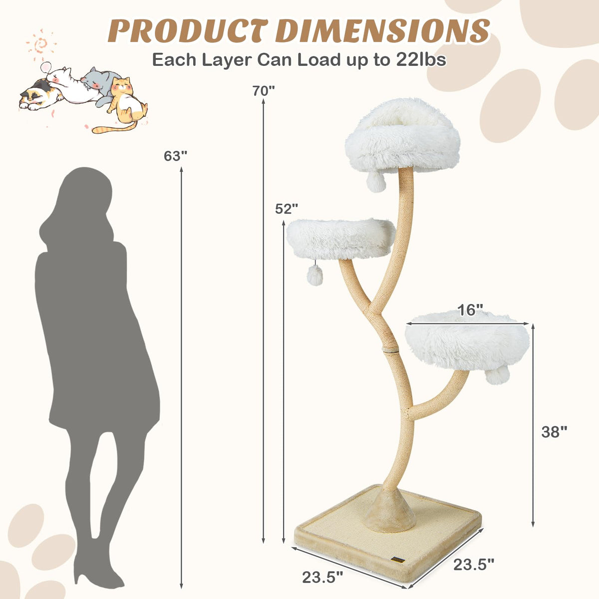 70 Inch Multi-Level Cat Tree with Perches and Scratching Posts K121