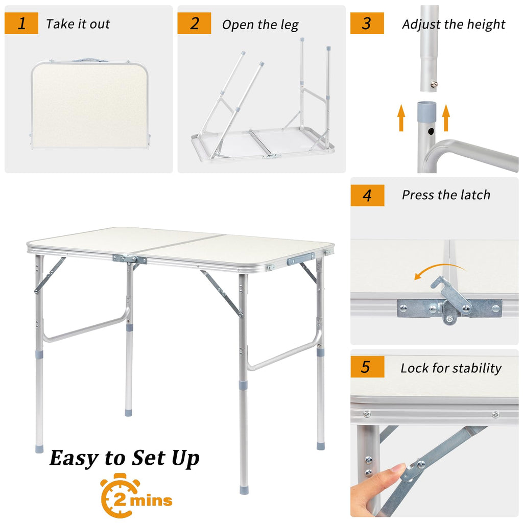 3ft Portable Aluminum Folding Picnic Table with Carry Handle L1500