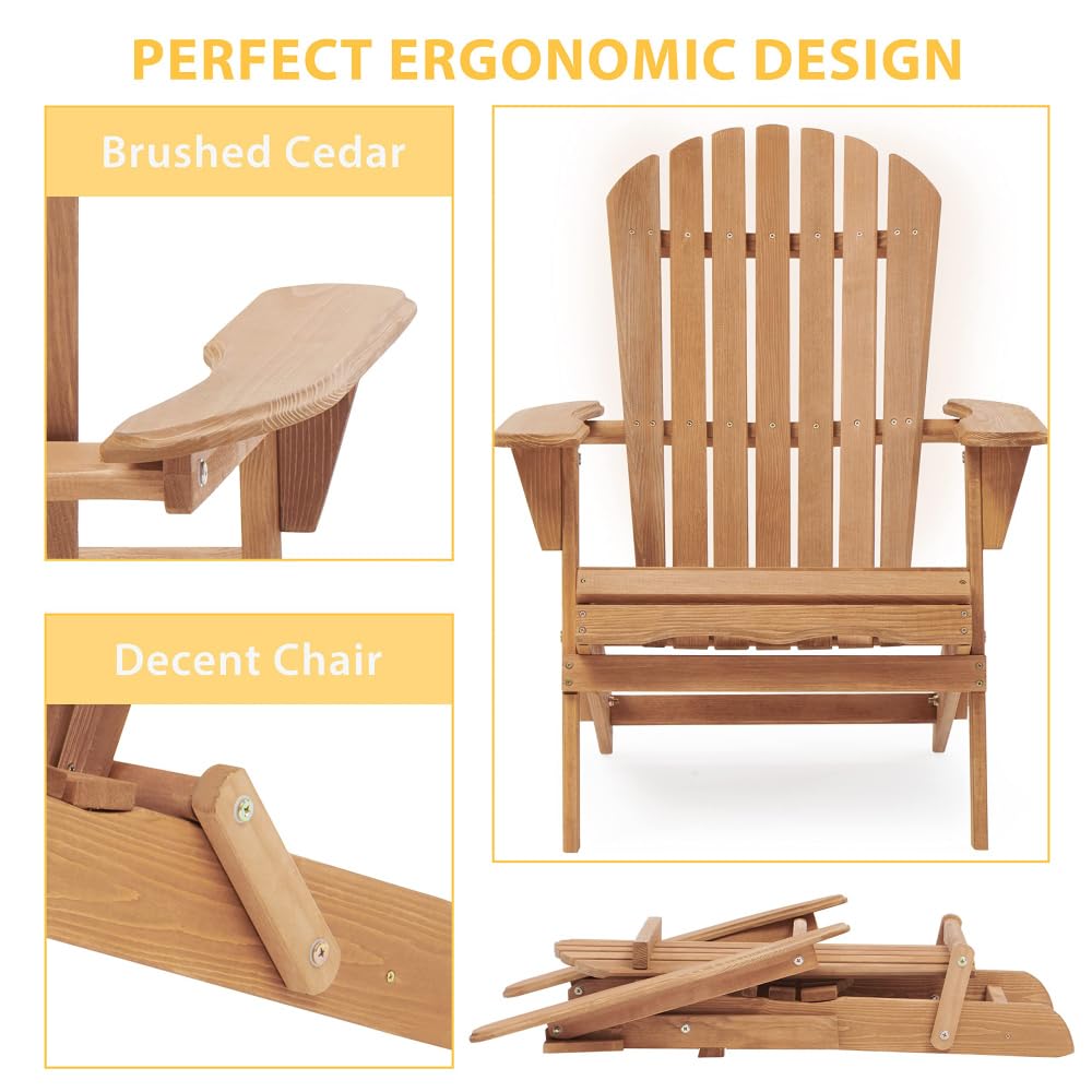 Solid Cedar Wood Folding Adirondack Chair Set of 2 P763