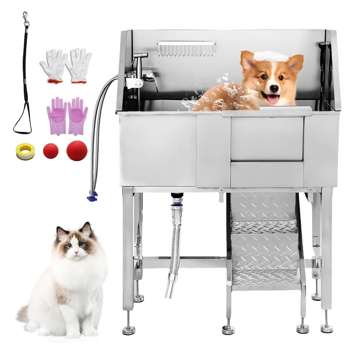 34" Stainless Steel Dog Grooming Tub with Stairs Y3226