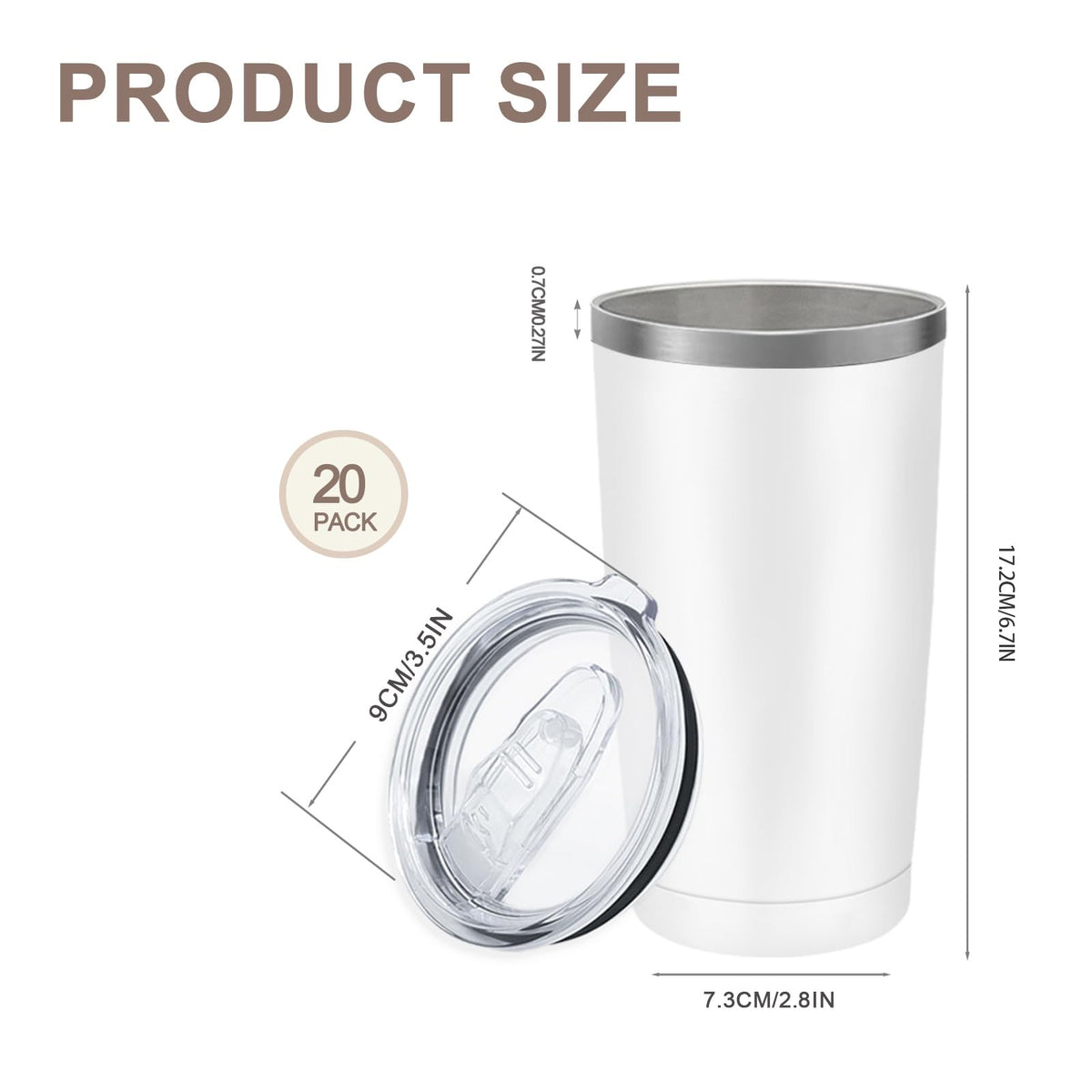 20 Pack Stainless Steel Insulated Tumbler 20oz White V5950