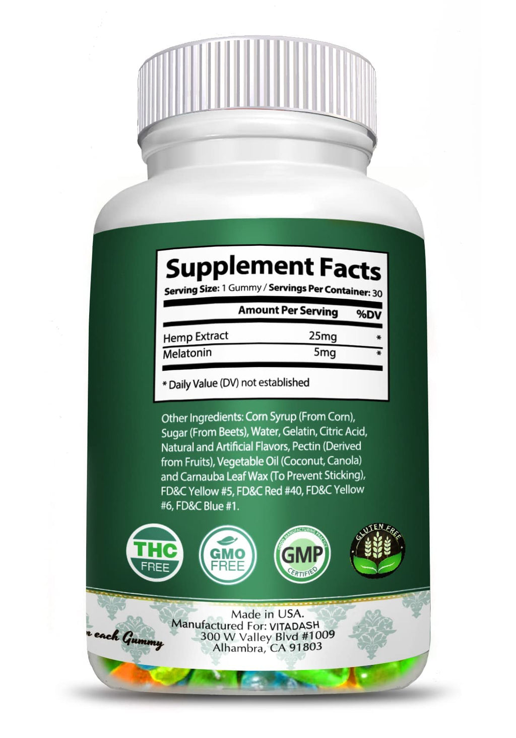 Melatonin Hemp Gummies 5mg 25mg 60 Servings K71578