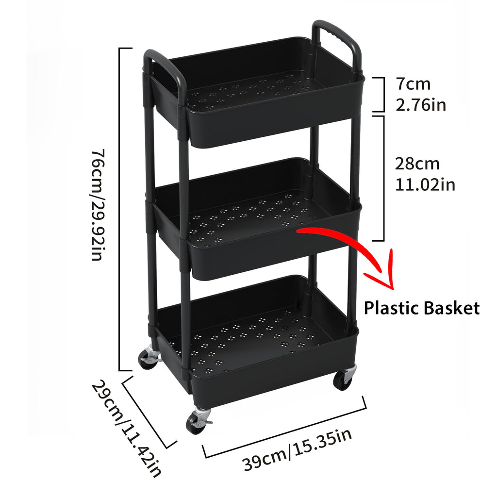 3-Tier Plastic Rolling Utility Cart with Wheels H73190