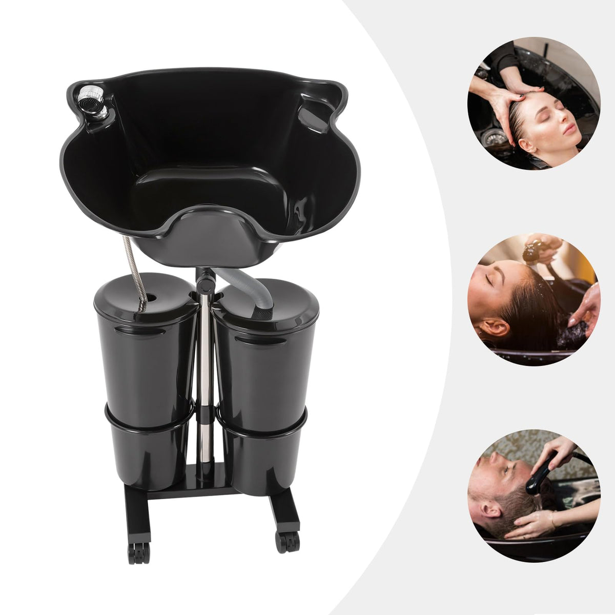 Portable Height-Adjustable Shampoo Basin with 2 Water Buckets T9758