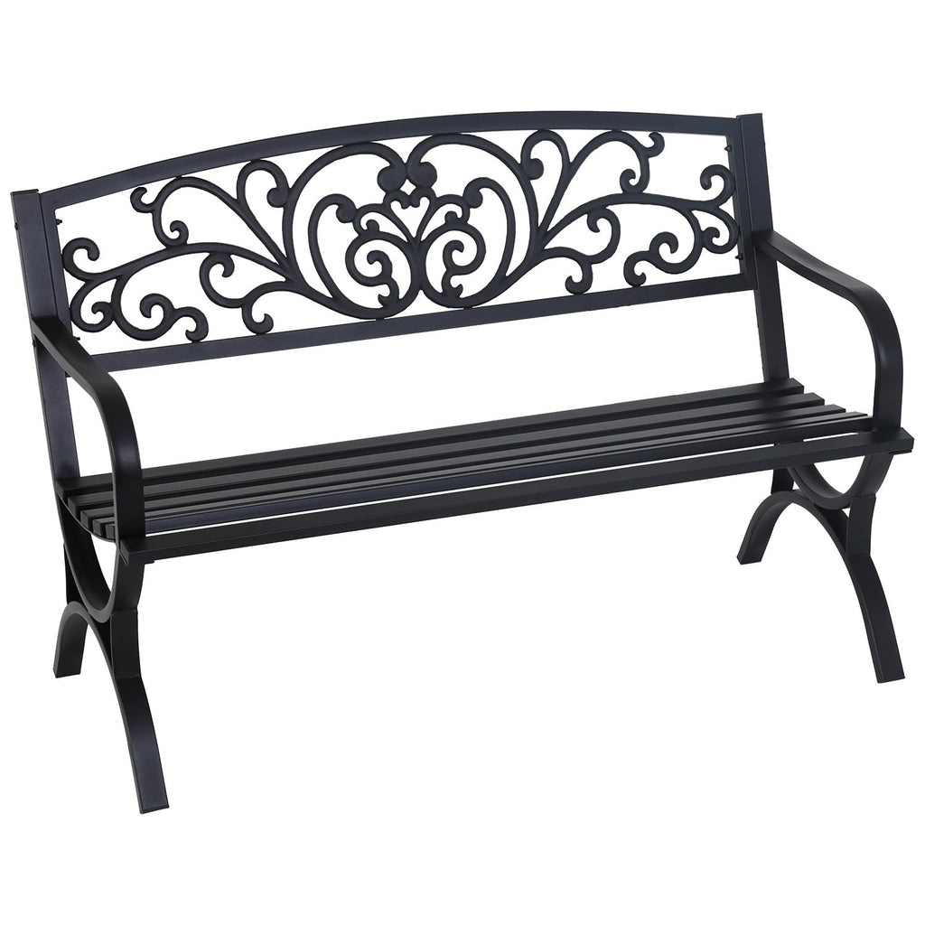 50" Outdoor Garden Bench Black 485lbs Load Capacity I164