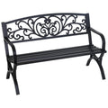 50" Outdoor Garden Bench Black 485lbs Load Capacity I164