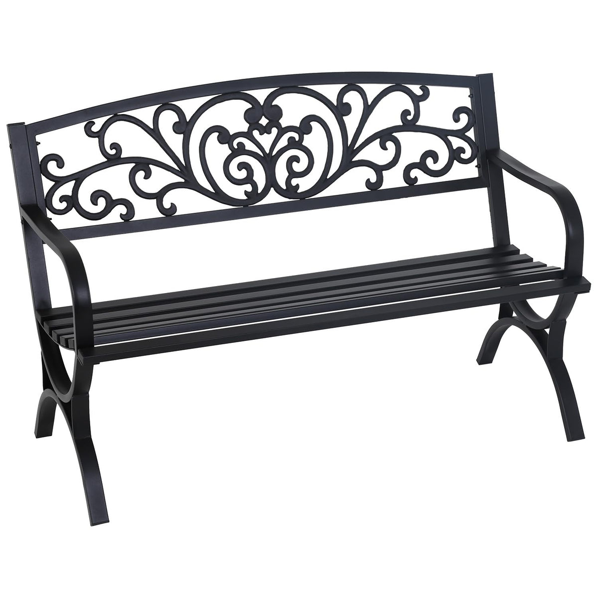 50" Outdoor Garden Bench Black 485lbs Load Capacity I164