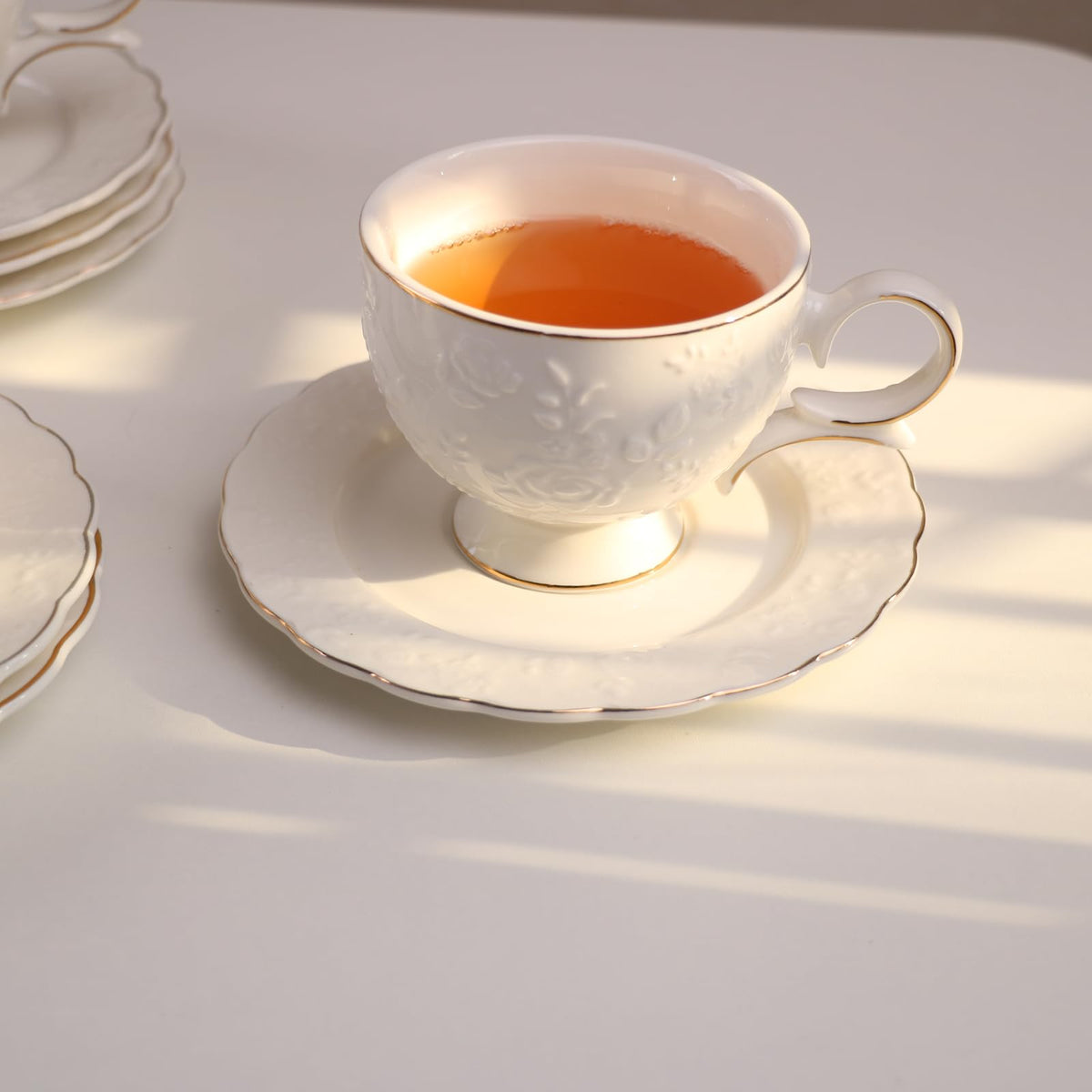 12 Pieces Porcelain Tea Cups and Saucers Set of 6 B511