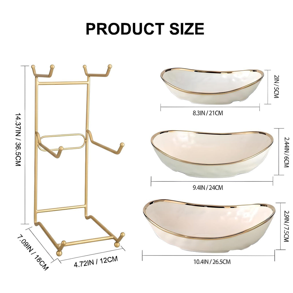 White 3 Tier Ceramic Fruit Bowl with Metal Holder G12891