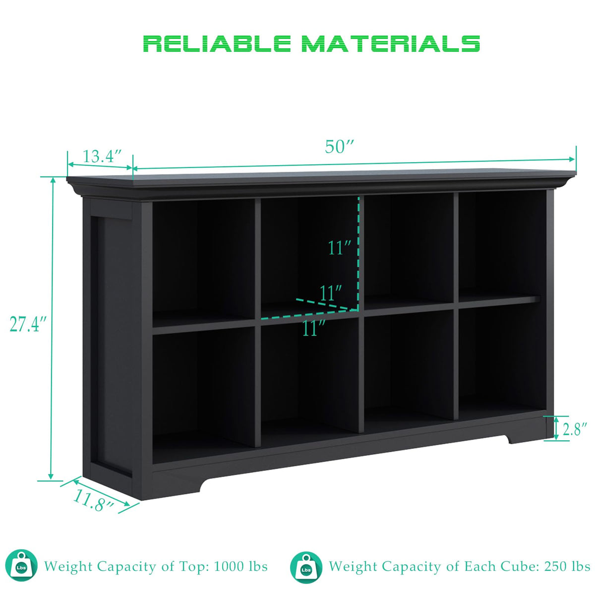 Black 8-Cube Open Bookcase with 2-Tier Low Cabinet S12081