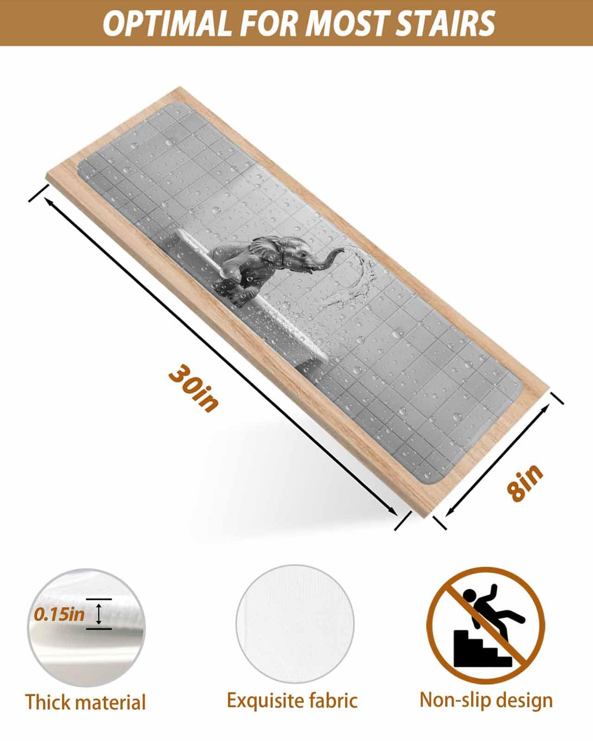 Grey Peel and Stick Stair Treads 8''x30'' 10PCS E916368