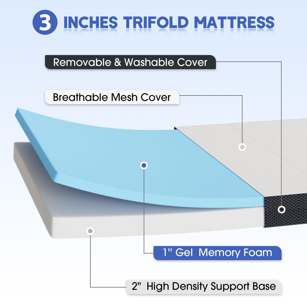 3" Tri Folding Memory Foam Mattress Queen Medium Firm E20163
