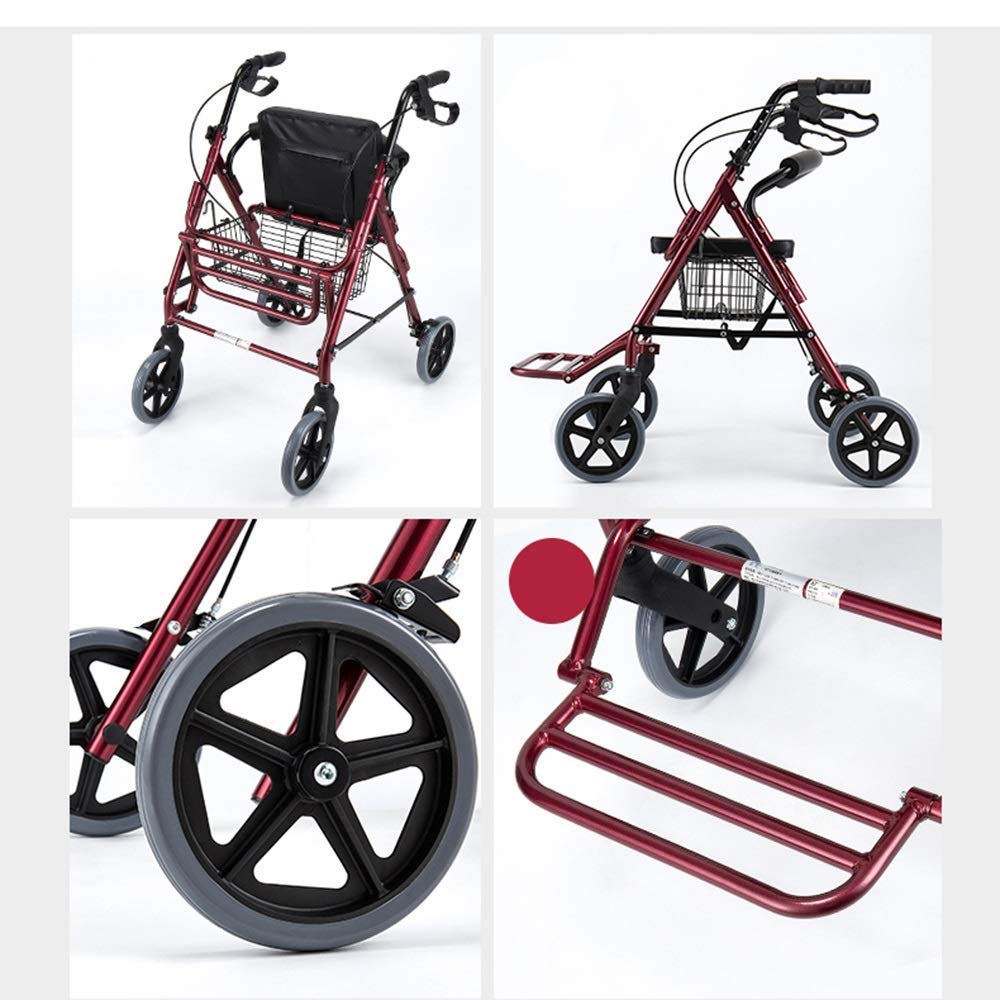4 Wheeled Folding Rollator Walker with Padded Seat and Backrest E48956