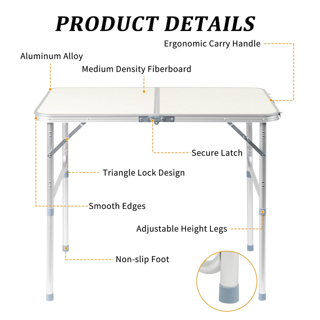 3ft Portable Aluminum Folding Picnic Table with Carry Handle L1500