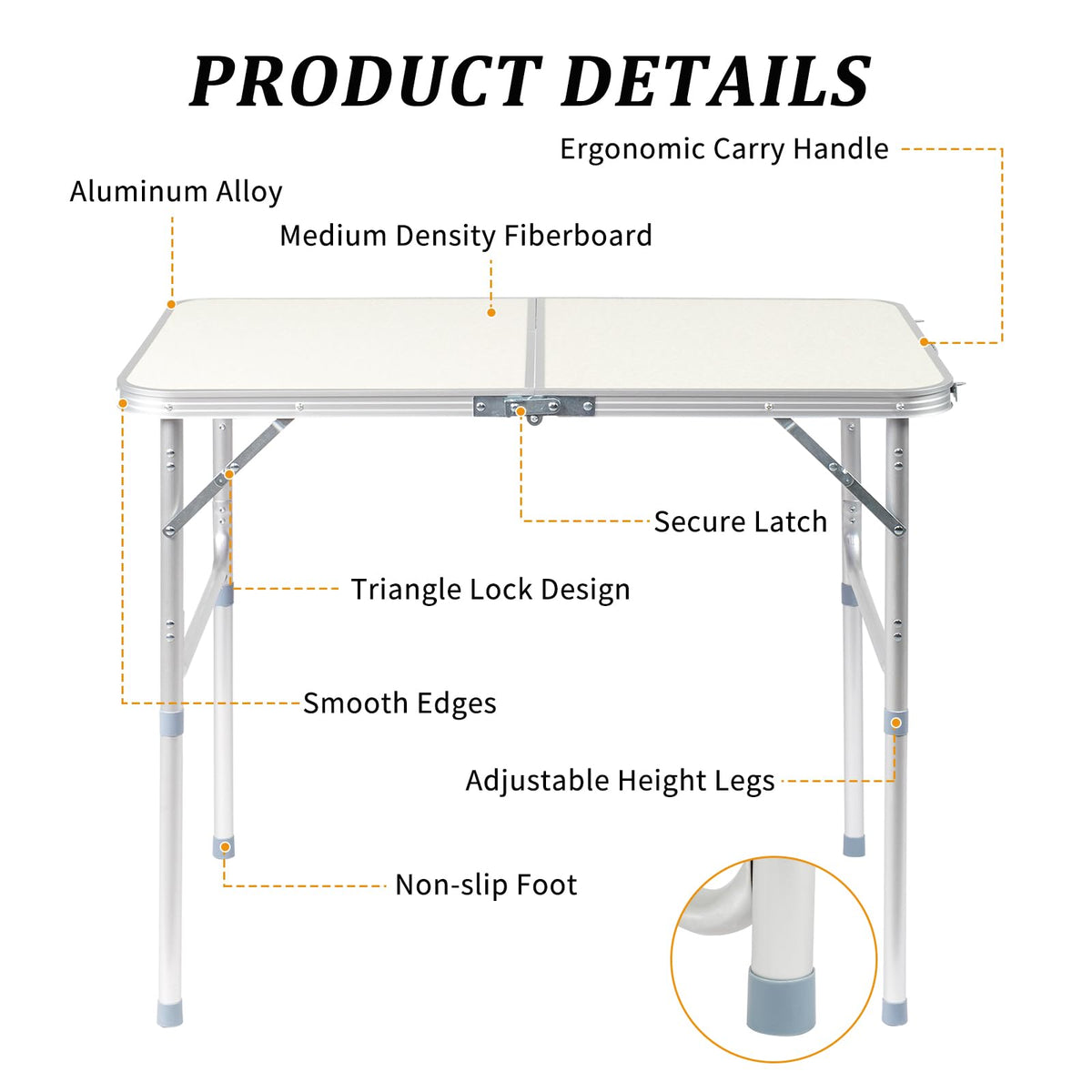 3ft Portable Aluminum Folding Picnic Table with Carry Handle L1500