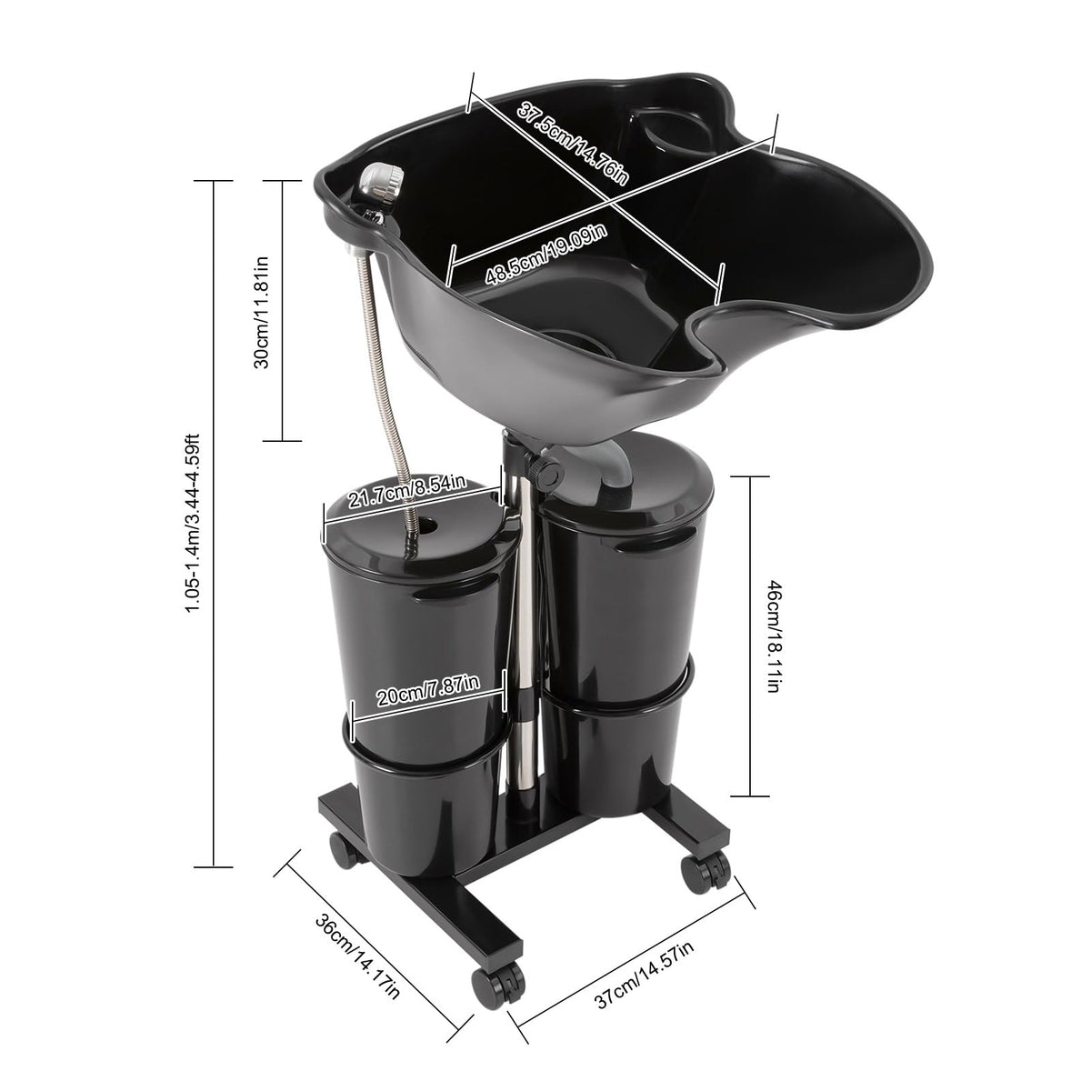 Portable Height-Adjustable Shampoo Basin with 2 Water Buckets T9758