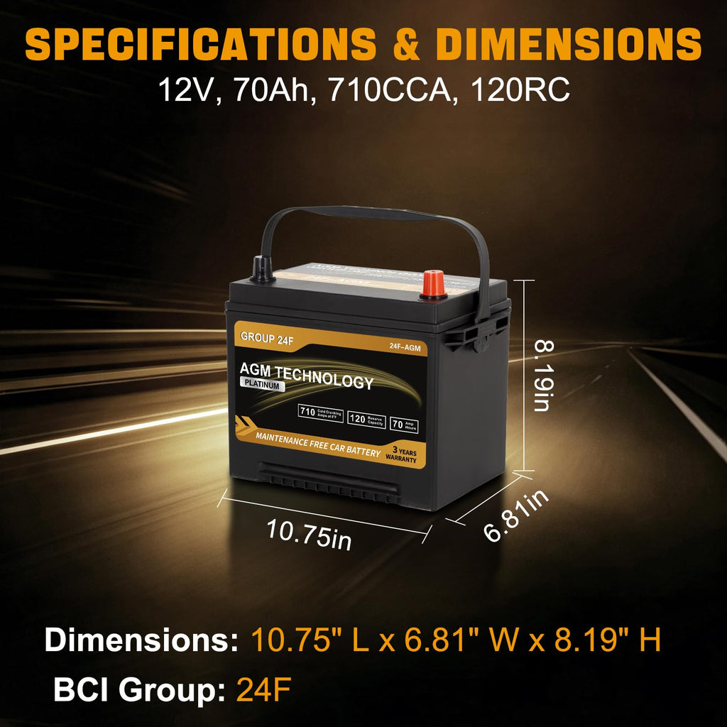 AGM Car Battery Group Size 24F 12V 70Ah 710 CCA Q43125