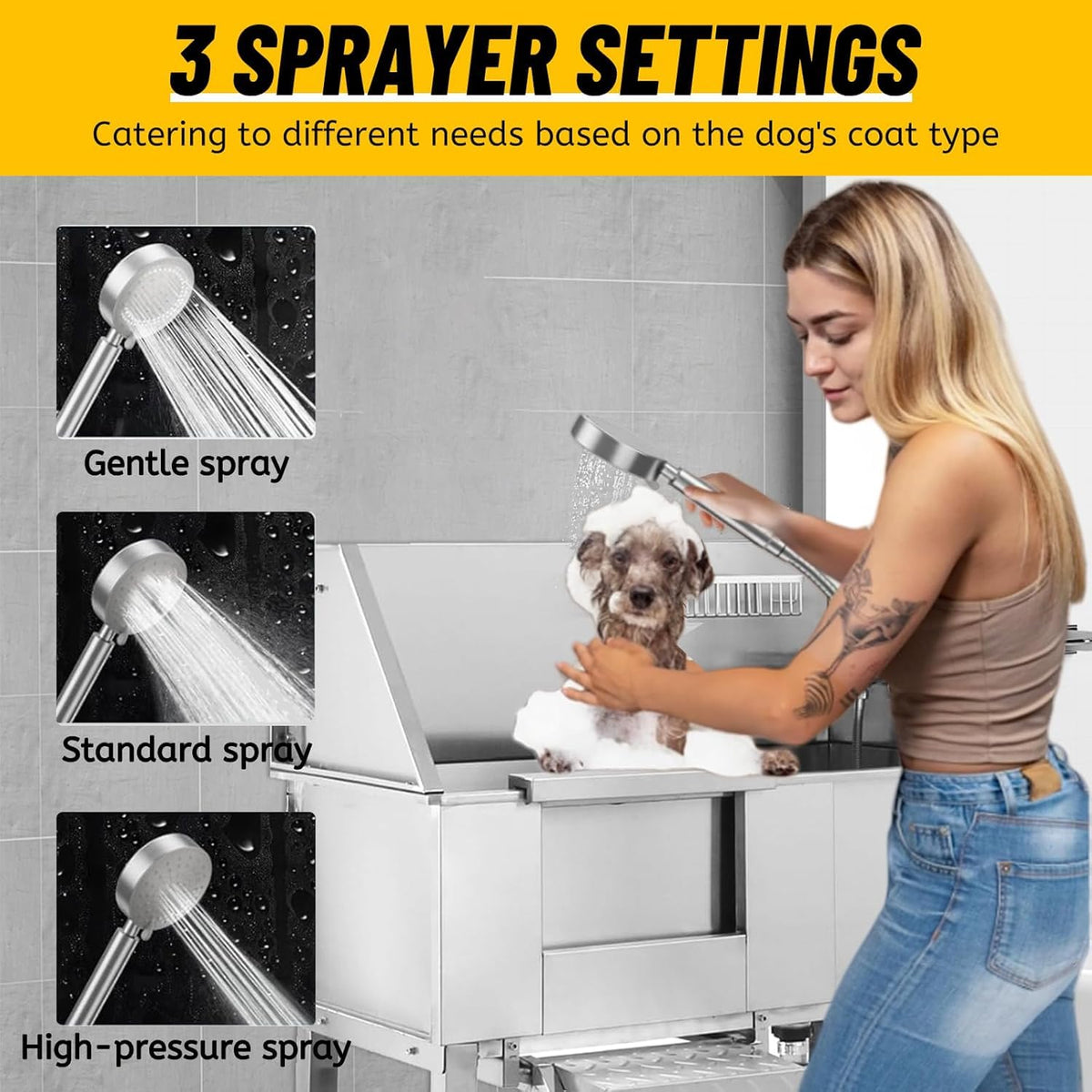 34" Stainless Steel Dog Grooming Tub with Stairs Y3226