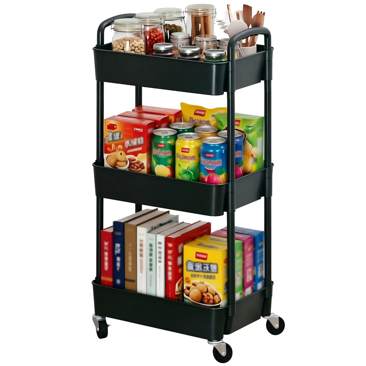 3-Tier Plastic Rolling Utility Cart with Wheels H73190