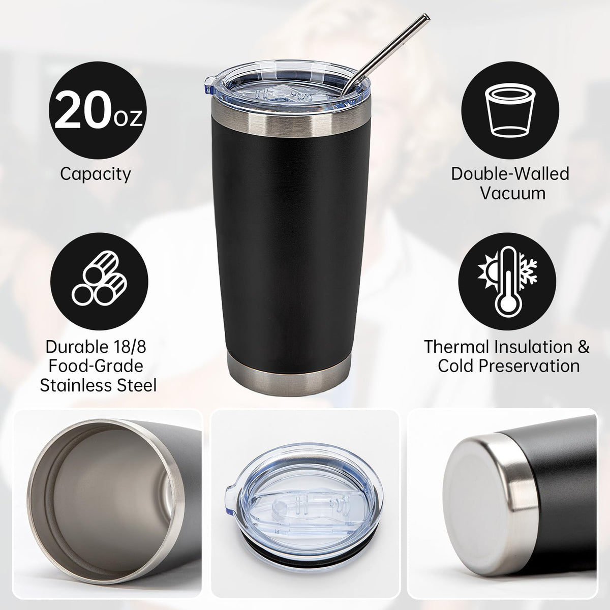 32 Pack 20oz Stainless Steel Insulated Tumblers with Lid & Straw J509987