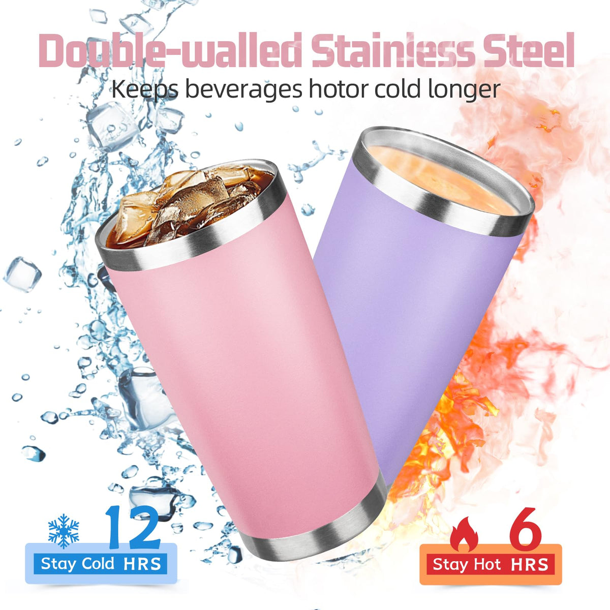 20 oz Stainless Steel Insulated Tumbler with Lids and Straws Z798