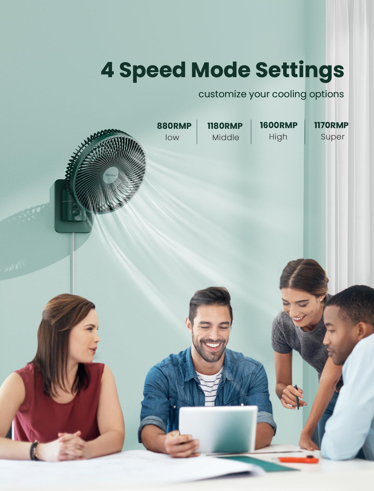 Wall Mounted Oscillating Fan with Remote and Timer, 8.5 Inch 4 Speeds D520
