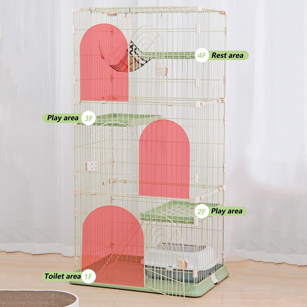 3/4-Tier Wire Cat Cage Playpen Kennel with Hammock D872790