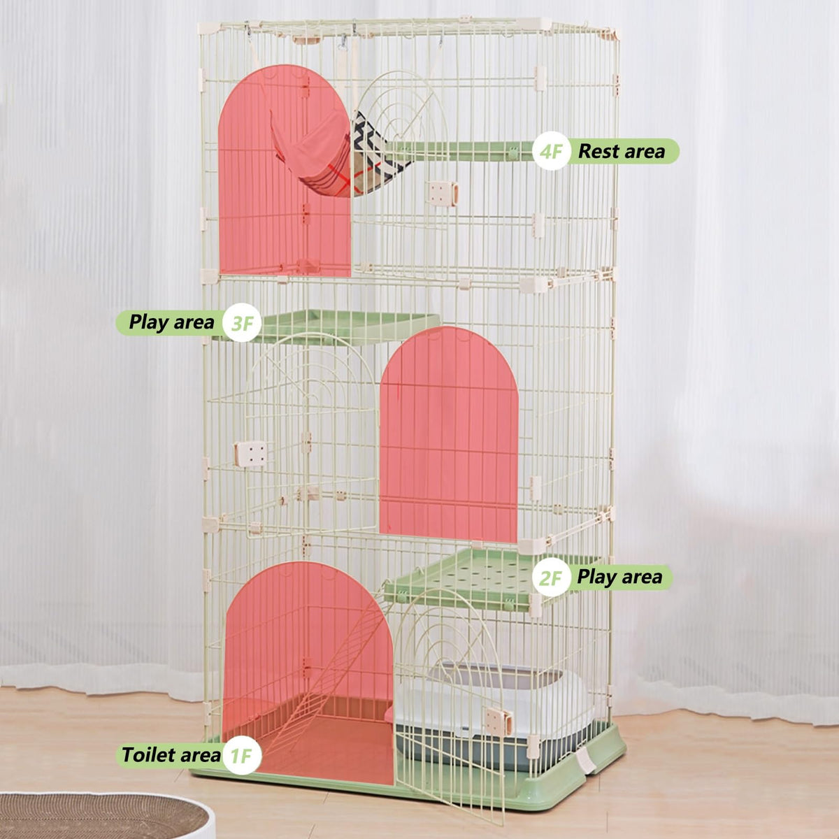 3/4-Tier Wire Cat Cage Playpen Kennel with Hammock D872790