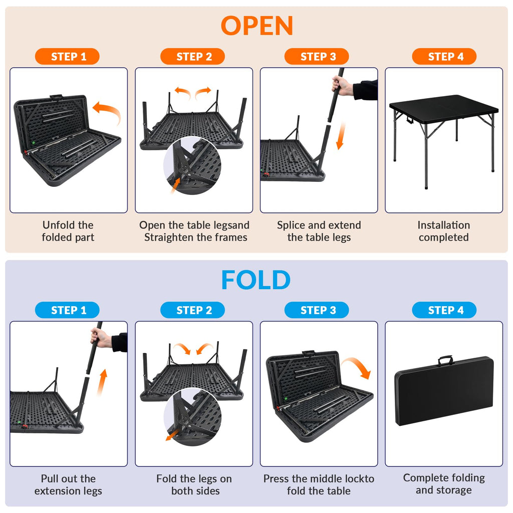 34" Black Square Folding Table with Carrying Handle U90221
