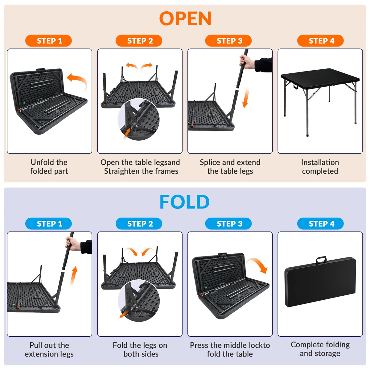 34" Black Square Folding Table with Carrying Handle U90221