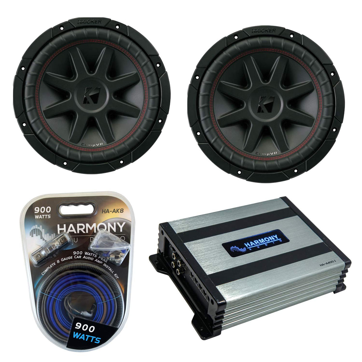 10" Subwoofer Pair with Amp Combo Wire Kit O457