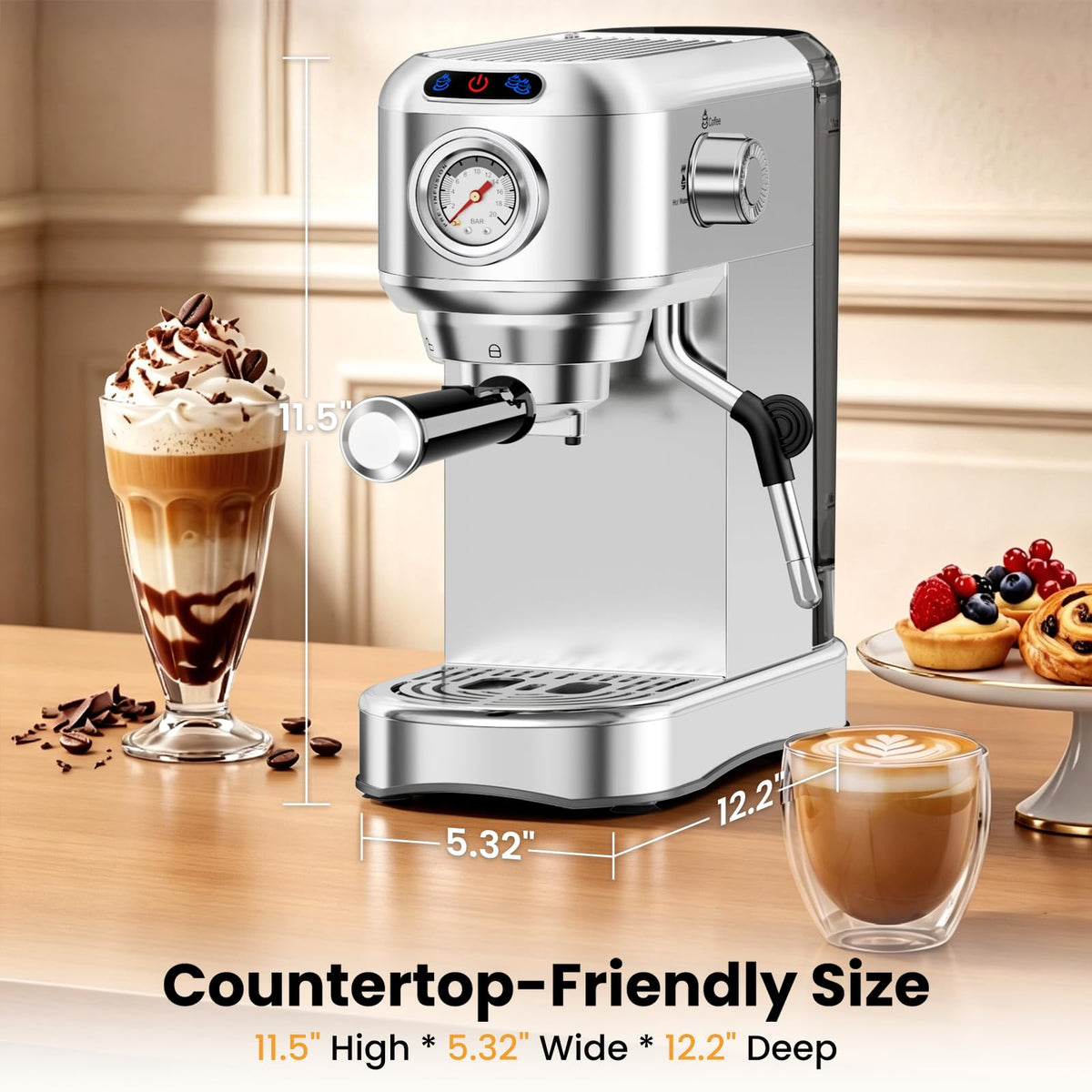 20 Bar Compact Stainless Steel Espresso Machine with Milk Frother U1420