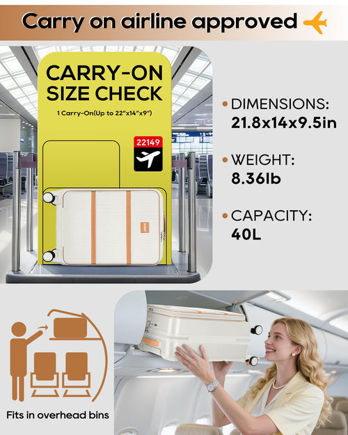 20 Inch Carry On Luggage with Front Pocket and Cup Holder, White S7336