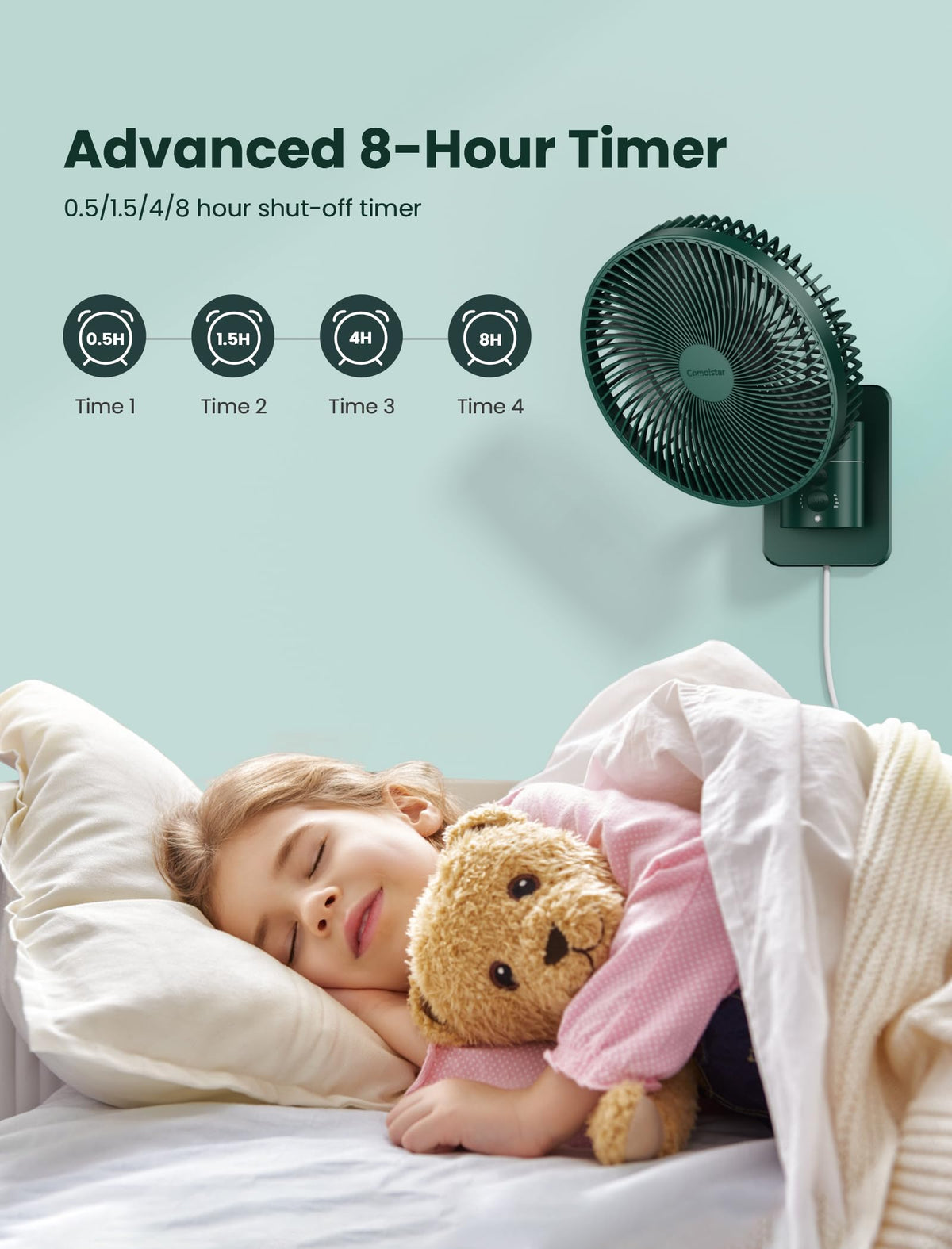 Wall Mounted Oscillating Fan with Remote and Timer, 8.5 Inch 4 Speeds D520