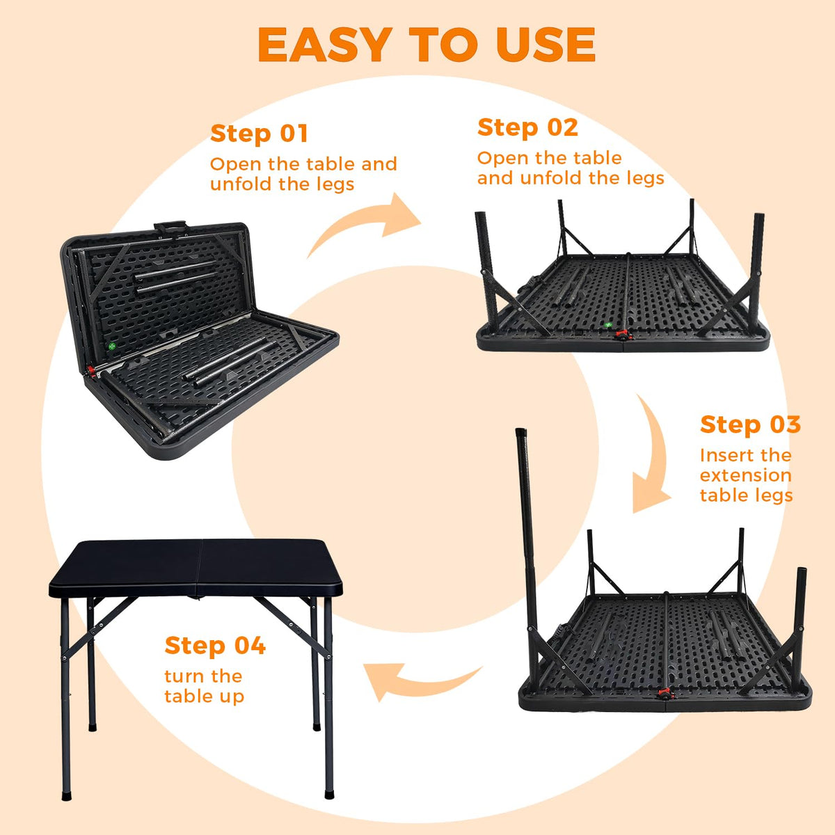 34" Black Square Folding Table with Carrying Handle U90221