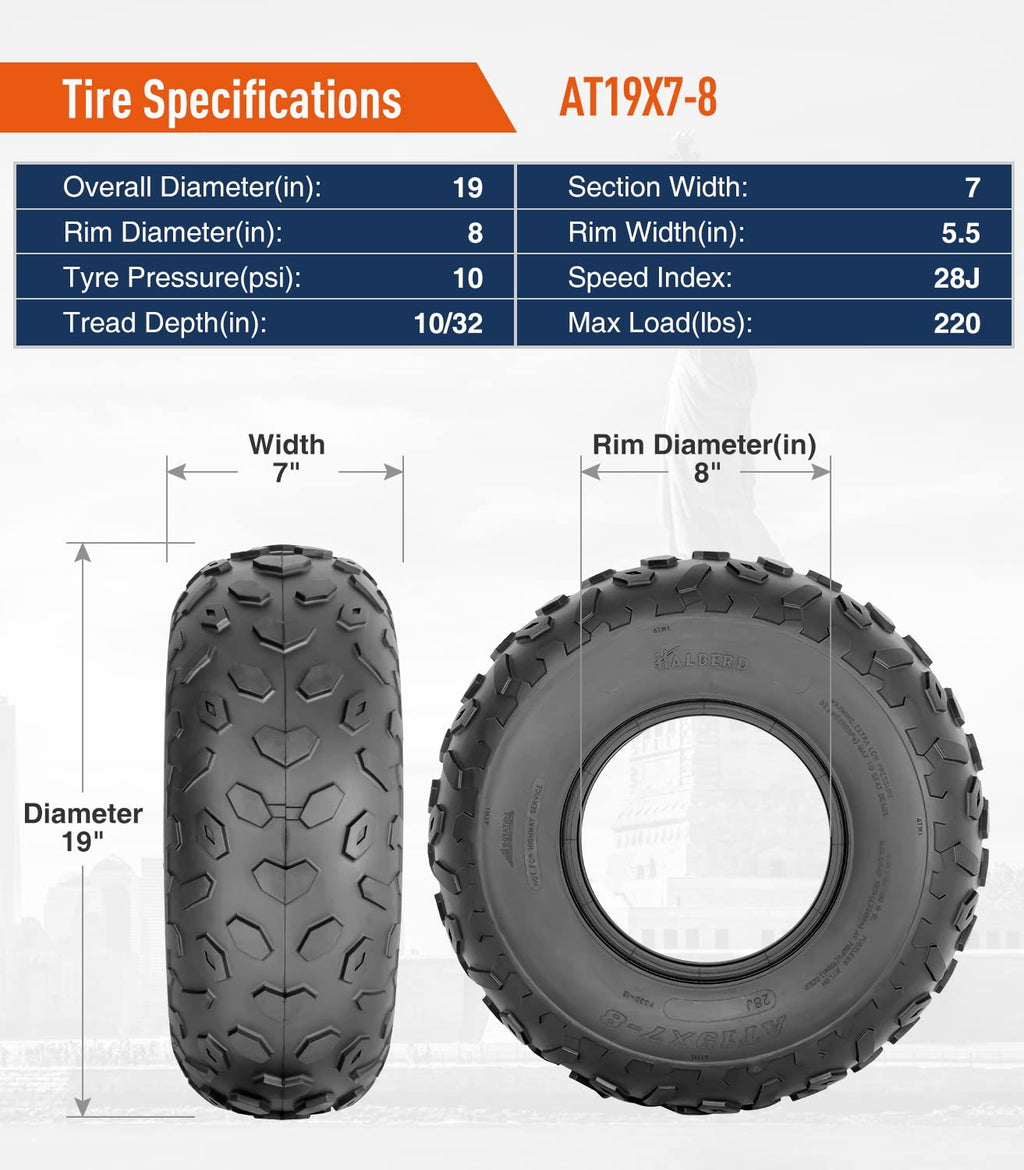 19x7-8 ATV UTV Tires Set of 2 Tubeless V2335