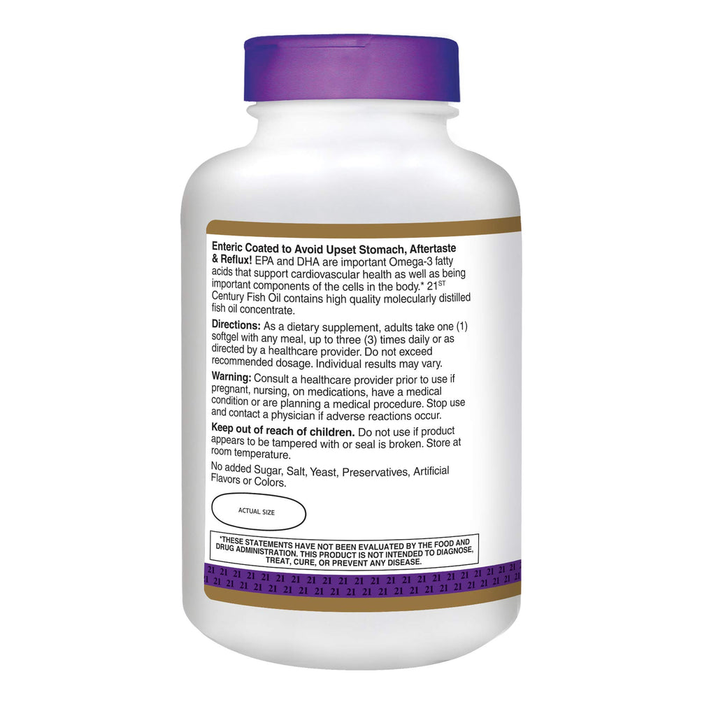 Fish Oil 1000 mg Enteric Coated Softgels 180-Count Pack of 2 B740