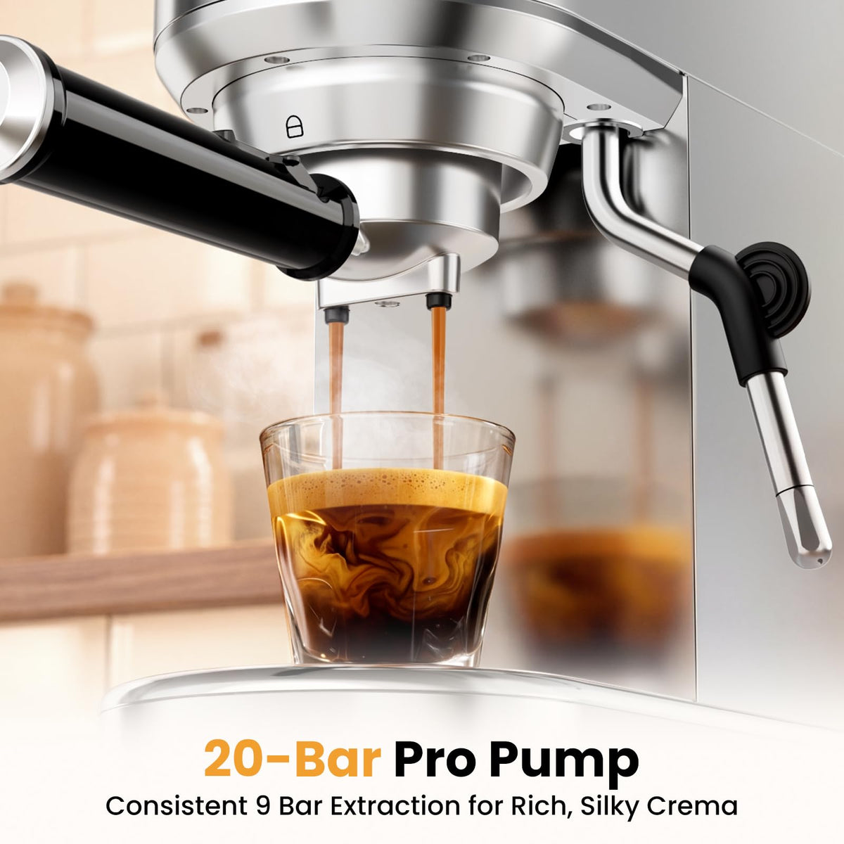 20 Bar Compact Stainless Steel Espresso Machine with Milk Frother U1420