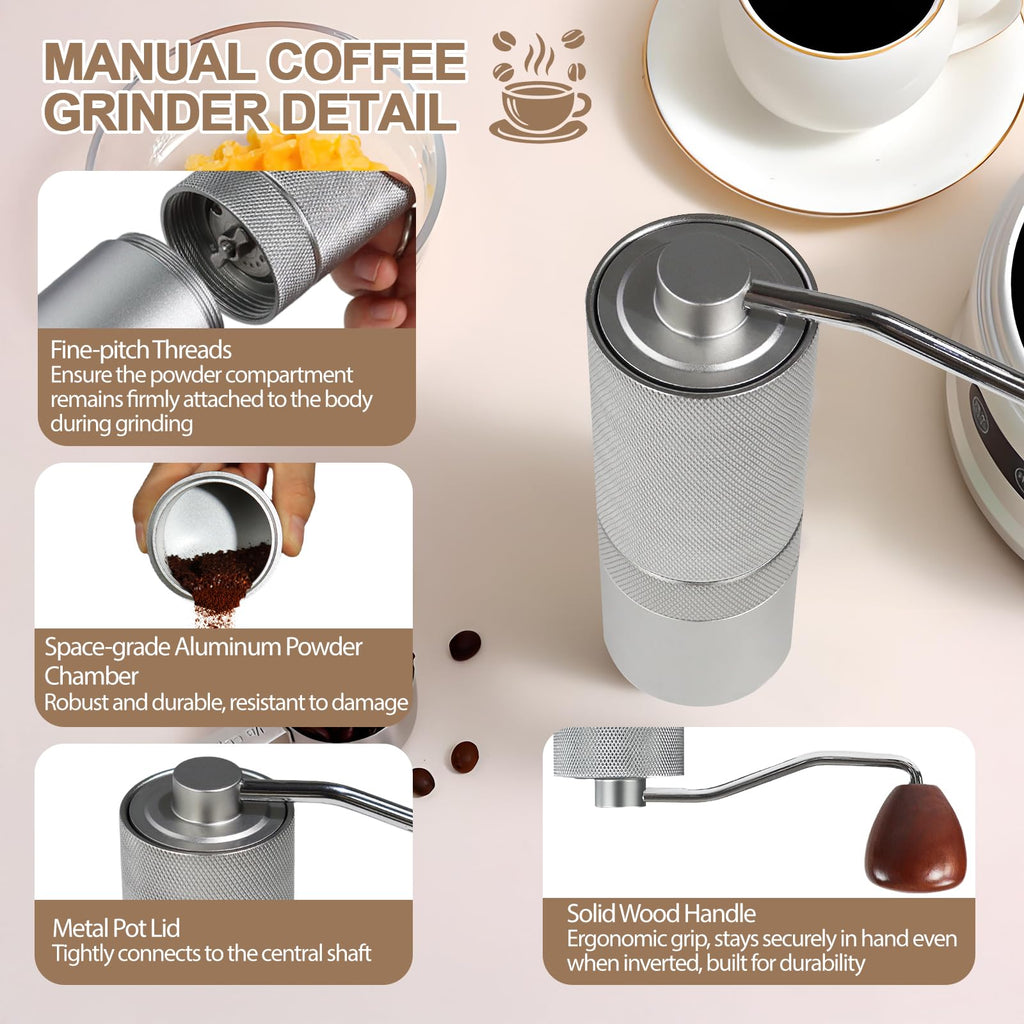 Manual Coffee Grinder with 25 Level Stainless Steel Conical Burr W6090
