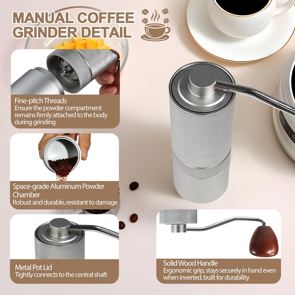 Manual Coffee Grinder with 25 Level Stainless Steel Conical Burr W6090